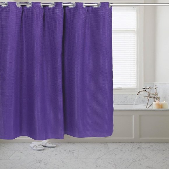 Waffle Weave Fabric Shower Curtain Purple Pre-Hooked - Picture 1 of 3